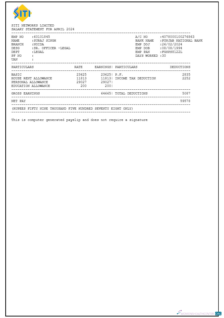 Download Siti Networks payslip template in Word and PDF formats.pdf, 1 Photoshop template
